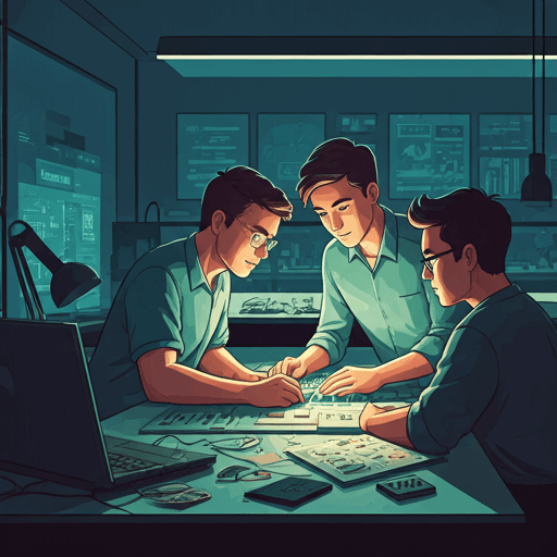 Students working together on an electronic prototype in a lab setting